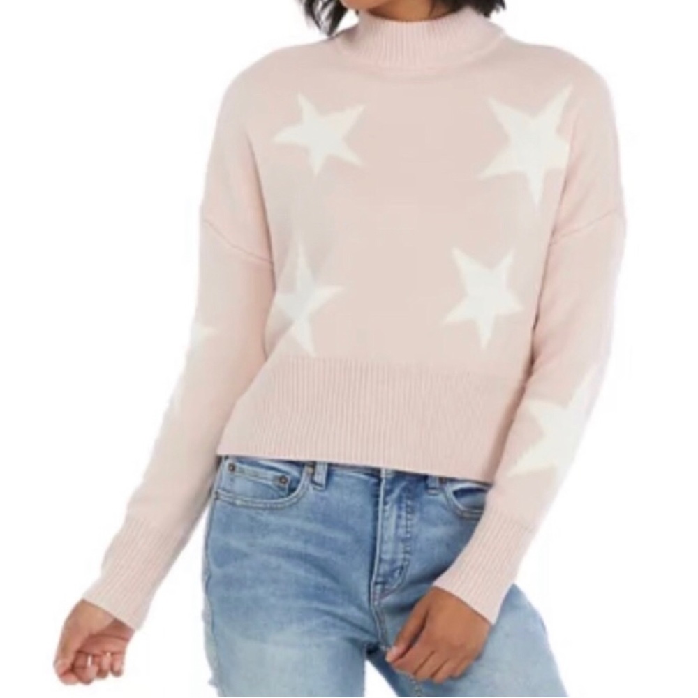 True Craft Cropped Mock Neck Star Sweater White Ash Pink‎ Large